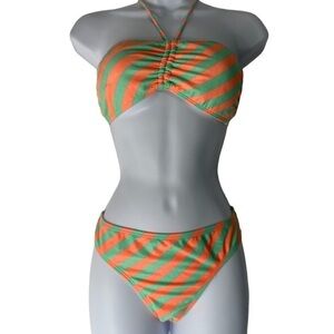 THIS OP Coral Tiffany Blue Striped Bikini